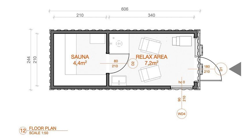 Conteneur Sauna de 15 m² avec espace de repos « clé en main » – Image 2